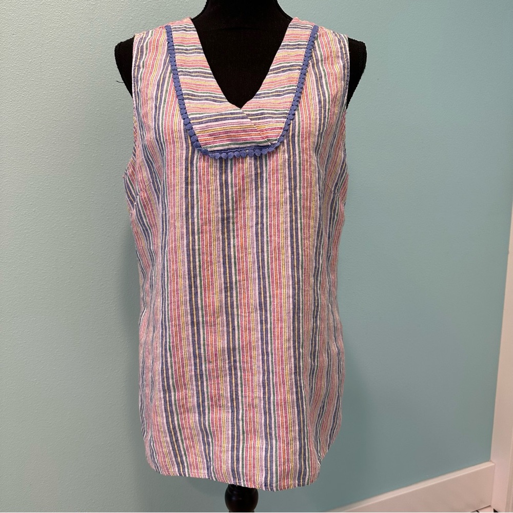 Talbots chambray stripe sleeveless blouse